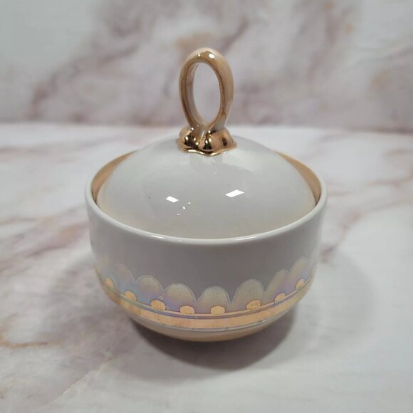 Vintage 13 pc. Lusterware Tea Pot Tea Set Cups & Saucers Golden Porcelain MCM - Picture 6 of 11